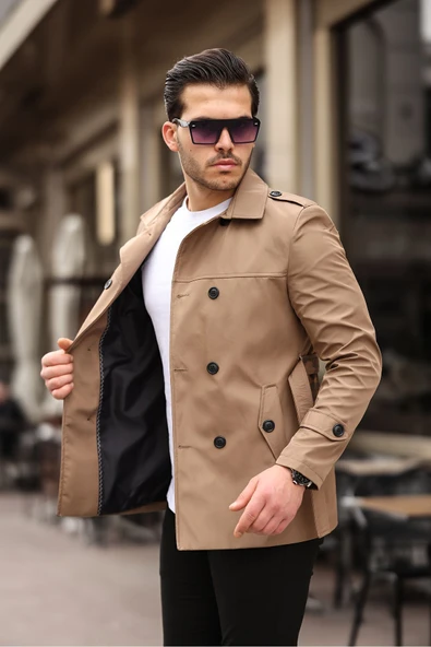 Mero Life Erkek Taba Mevsimlik Astarlı Kemerli Kruvaze Trençkot - 2