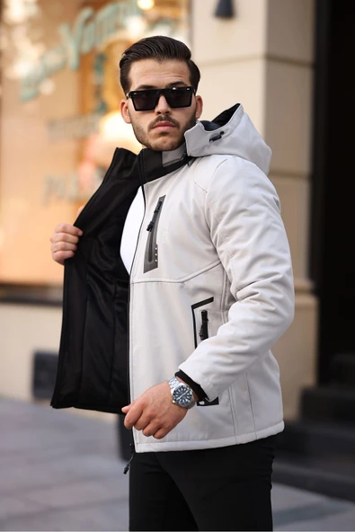 Mero Life Outdoor Kapüşonlu Su Ve Rüzgar Geçirmez Kapitone Içi Kürklü Elyaf Dolgulu Taş Rengi Softshell Mont