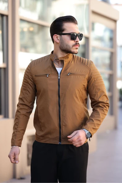 Mero Life Erkek Taba Su ve Rüzgar Geçirmez Slim Fit Astarlı Mevsimlik Mont