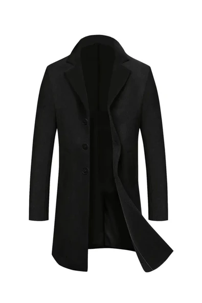 Mero Life Erkek Slim Fit Tek Yırtmaçlı Düğmeli Mono Yaka Siyah Kaşe Kaban - 2