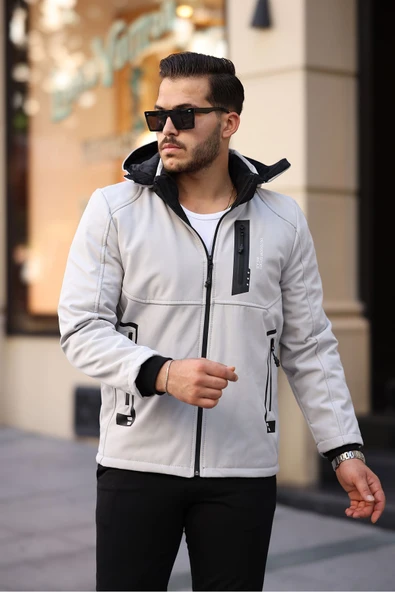 Mero Life Outdoor Kapüşonlu Su Ve Rüzgar Geçirmez Kapitone Içi Kürklü Elyaf Dolgulu Taş Rengi Softshell Mont - 4