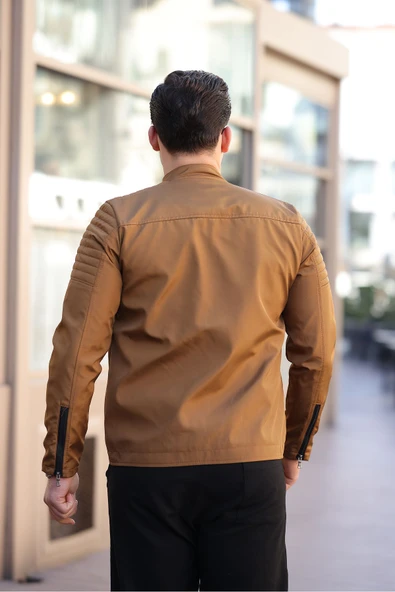 Mero Life Erkek Taba Su ve Rüzgar Geçirmez Slim Fit Astarlı Mevsimlik Mont - 4