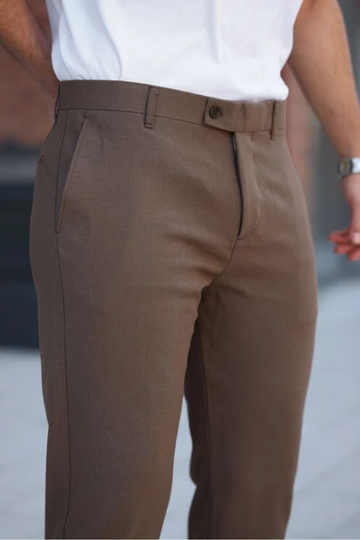 Mero Life Erkek Açık Kahverengi Italyan Kesim Slim Fit Kaliteli Esnek Likralı Bilek Boy Kumaş Pantolon - 3
