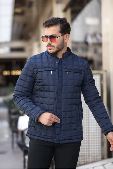 Mero Life Erkek Lacivert İçi Kürklü Şişme Mont & Kaban Su Itici Rüzgar Geçirmez Kapitone Klasik Comfort