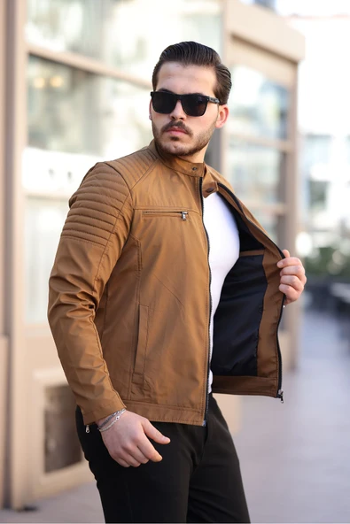 Mero Life Erkek Taba Su ve Rüzgar Geçirmez Slim Fit Astarlı Mevsimlik Mont - 3