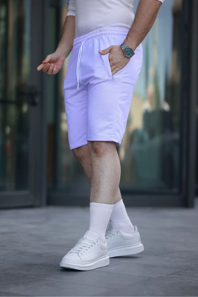 Mero Life Erkek Lila Comfort Fit Kalıp Beli Lastikli Yan Çift Cepli Dokulu Kumaş Şort & Bermuda