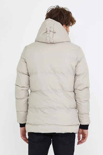 Mero Life Erkek Taş Dar Kesim Kapüşonlu Dik Yaka Şişme Kaban & Mont - 7