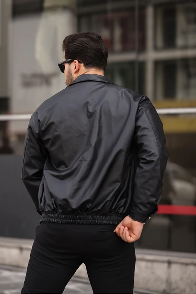 Mero Life Streetwear Siyah Oversize Rahat Kesim Bel Lastikli Deri Ceket - 5