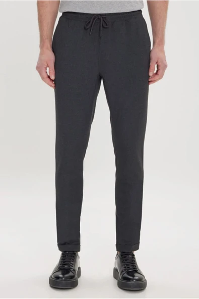 Mero Life Erkek Antrasit Slim Fit Rahat Kesim Beli Bağlamalı Yan Cepli Likralı Jogger Pantolon