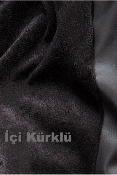Mero Life Kadın Siyah İçi Kürklü Yeni Sezon Biker Cool & Casual Deri Ceket - 4