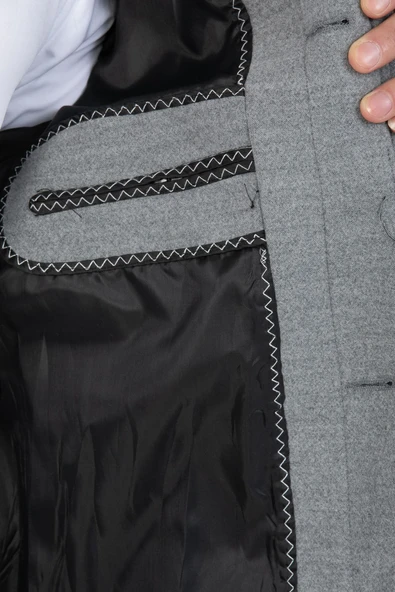 Mero Life Erkek Açık Gri Dar Kesim Uzun Yün Karışımlı Kaşe Gömlek Yaka Palto&kaban - 5