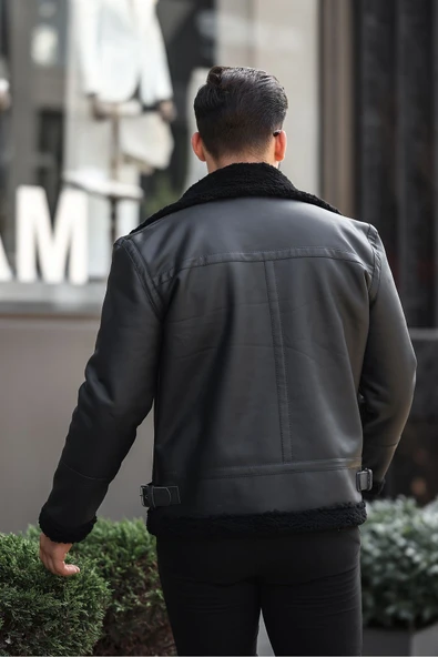Mero Life Erkek Napa Deri Içi Full Kürklü Yüksek Kalite Slim Fit Siyah Mont & Ceket - 4