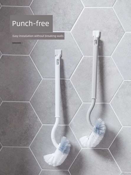 Uzun Saplı Duvara Monte Kancalı Tuvalet Fırçası - Mavi (2 Adet) - Resim 6