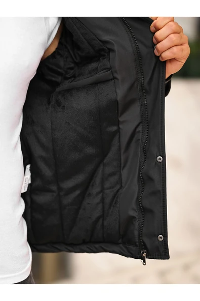 Mero Life Outdoor Kapüşonlu Su Ve Rüzgar Geçirmez Kapitone Içi Kürklü Elyaflı Şişme Kırmızı Softshell Mont - 3