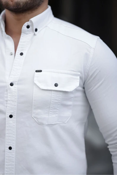 Mero Life Erkek Beyaz Slim Fit Dar Kesim Kot Gömlek - 3