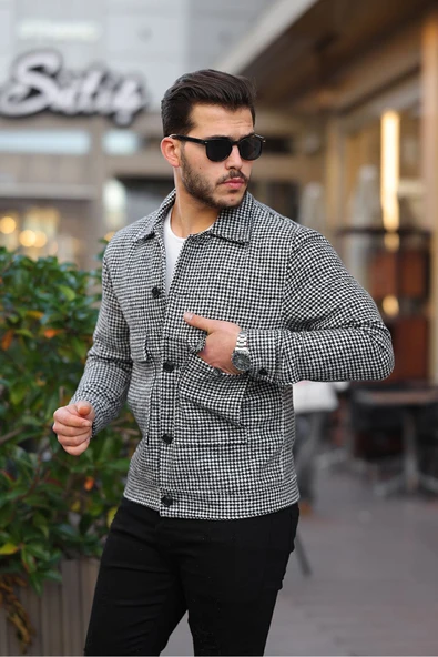 Mero Life Erkek Spor Kesim Yün Karışımlı Kaz Ayağı Desenli Kısa Ceket Kaşe Kaban - 2