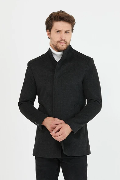 Mero Life Erkek Antrasit Yeni Sezon Kısa Kaşe Kaban - 3