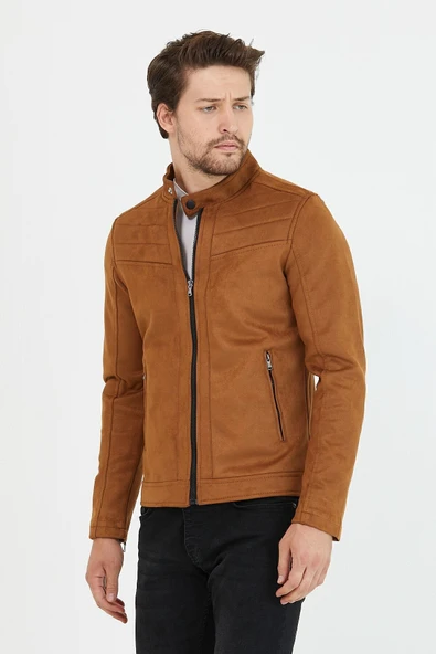 Mero Life Erkek Taba Mevsimlik Dar Kesim Süet Ceket & Mont - 4
