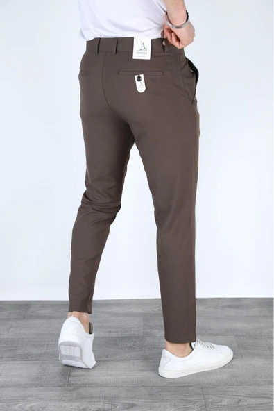 Mero Life Erkek Açık Kahverengi Italyan Kesim Slim Fit Kaliteli Esnek Likralı Bilek Boy Kumaş Pantolon - 7