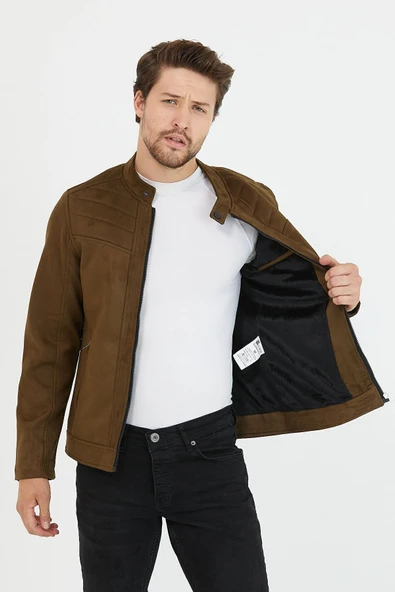 Mero Life Erkek Haki Dar Kesim Süet Ceket - 3