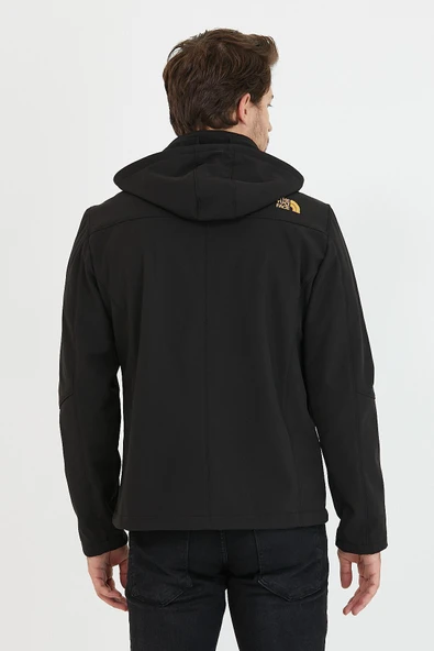 Mero Life Erkek Siyah Kapüşonlu Outdoor Su Ve Rüzgar Geçirmez Softshell Spor Mont - 7