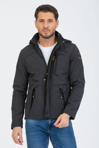 Mero Life Erkek Gri Kapüşonlu Su Ve Rüzgar Geçirmez Softshell Mont - 4