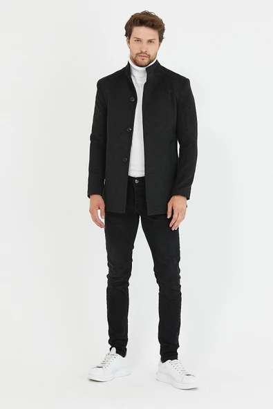 Mero Life Erkek Antrasit Yeni Sezon Kısa Kaşe Kaban - 2