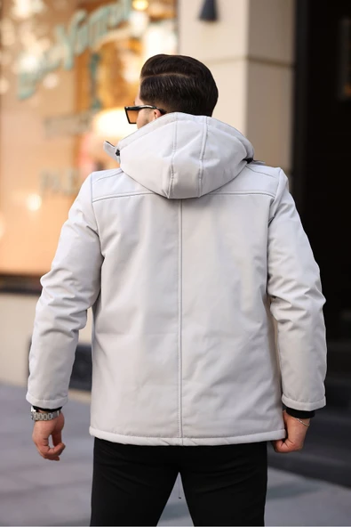 Mero Life Outdoor Kapüşonlu Su Ve Rüzgar Geçirmez Kapitone Içi Kürklü Elyaf Dolgulu Taş Rengi Softshell Mont - 3