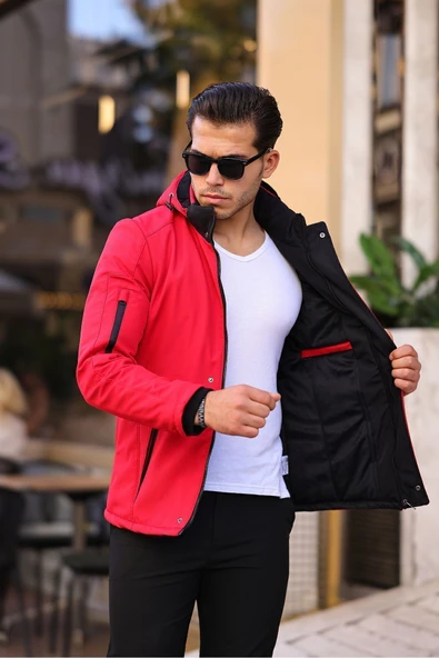 Mero Life Outdoor Kapüşonlu Su Ve Rüzgar Geçirmez Kapitone Içi Kürklü Elyaflı Şişme Kırmızı Softshell Mont - 4