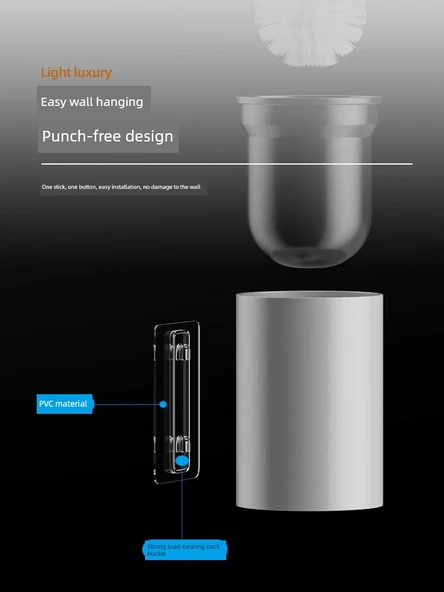 Duvara Monte Tuvalet Fırçası Seti - Ceviz Siyahı - Kare - Çivisiz Yapıştırmalı - Resim 6