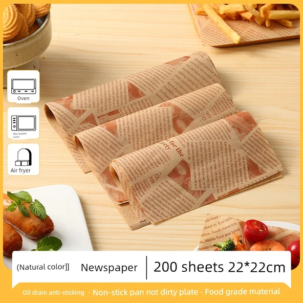 Airfryer Kağıdı - Doğal Gazete Desenli - 200 Adet - 22x22cm