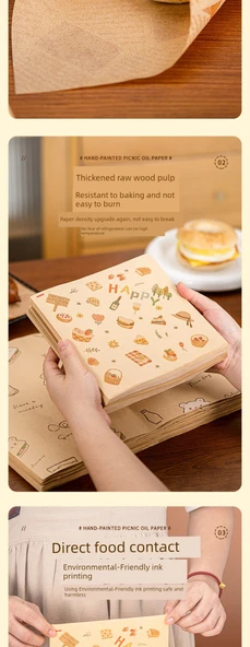 Yağ Emici Barbekü Kağıdı - 38x28 Kraft El Çizimi Piknik Deseni 50 Adet - 8