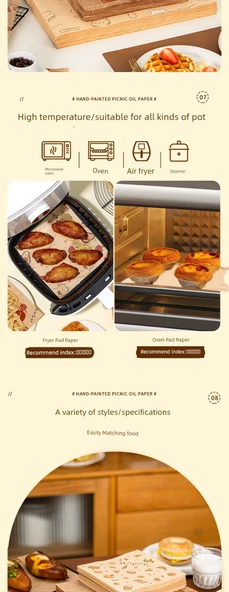 Yağ Emici Barbekü Kağıdı - 38x28 Kraft El Çizimi Piknik Deseni 50 Adet - 11