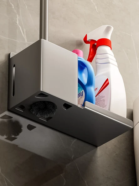 Deliksiz Duvara Monte Tuvalet Fırçası Seti - Yabai Uzun Raflı - Resim 2