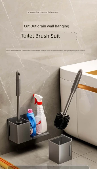 Deliksiz Duvara Monte Tuvalet Fırçası Seti - Yabai Uzun Raflı - Resim 6