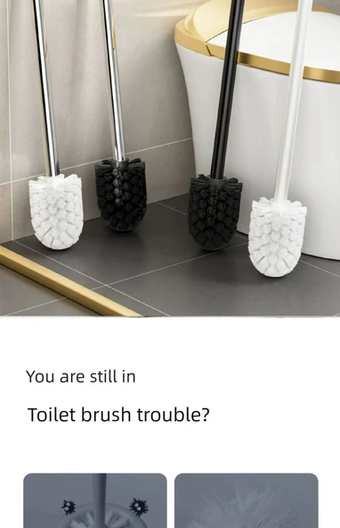 WC Fırçası Seti - Krom Kaplama Paslanmaz Çelik 35cm +3 Siyah Başlık - 8