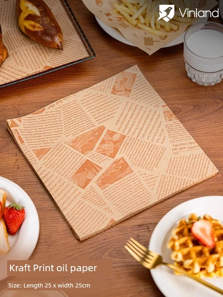 Yağ Emici Barbekü Kağıdı - 25x25 Kraft Baskılı 100 Adet
