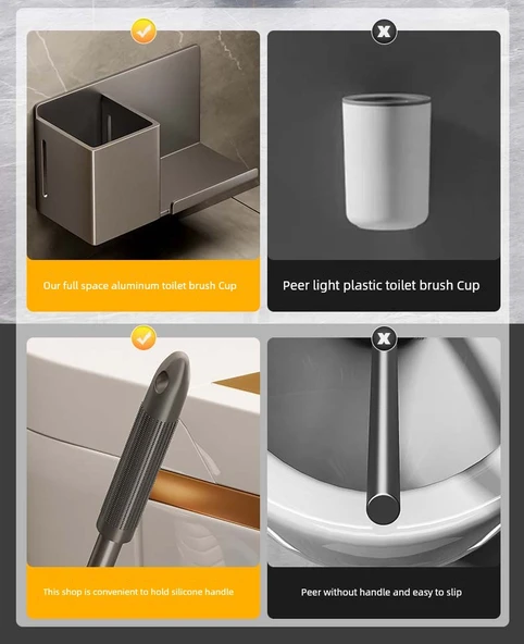 Deliksiz Duvara Monte Tuvalet Fırçası Seti - Yabai Uzun Raflı - Resim 9