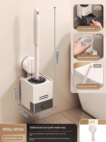 WC Fırçası Seti - Süt Beyazı Vantuzlu, Uzatılmış Model