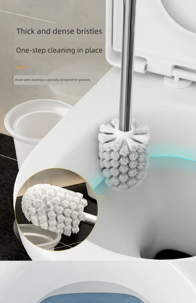 WC Fırçası Seti - Krom Kaplama Paslanmaz Çelik 45cm +3 Beyaz Başlık - 12