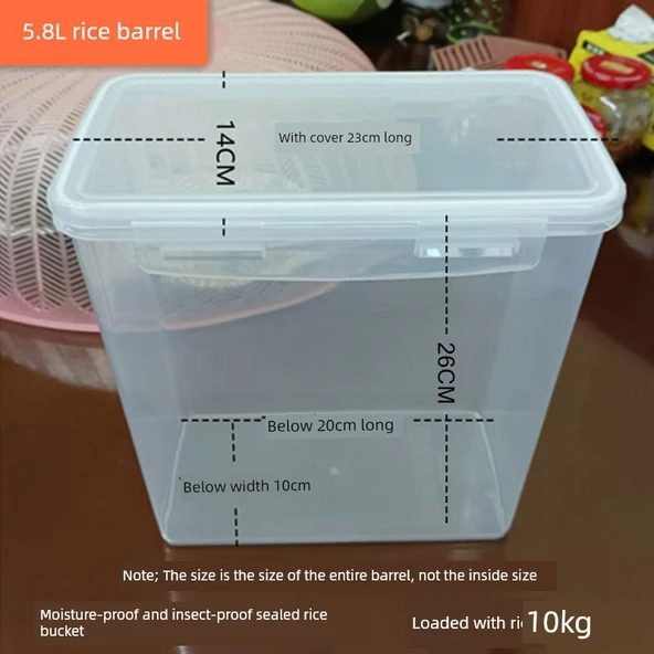 Japon Tarzı Kapaklı Plastik Pirinç Saklama Kabı 5.8L - 1'li Paket