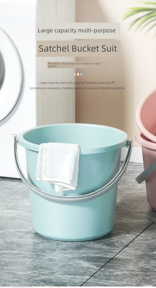 3 Parça Set: Orta Boy Çamaşır Kovası + Leğen + Kapak - Pembe - 7