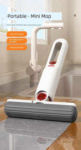 Mini Taşınabilir Sünger Paspas - ABS Elektrokaplama El Temassız Mini Paspas (3 Pamuk Başlık) - 7