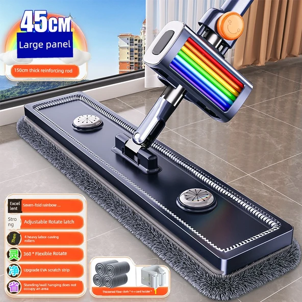 45cm Panelli Kart Tutuculu Mop + 4 Kalın Bezli Yedi Kat Kazıma