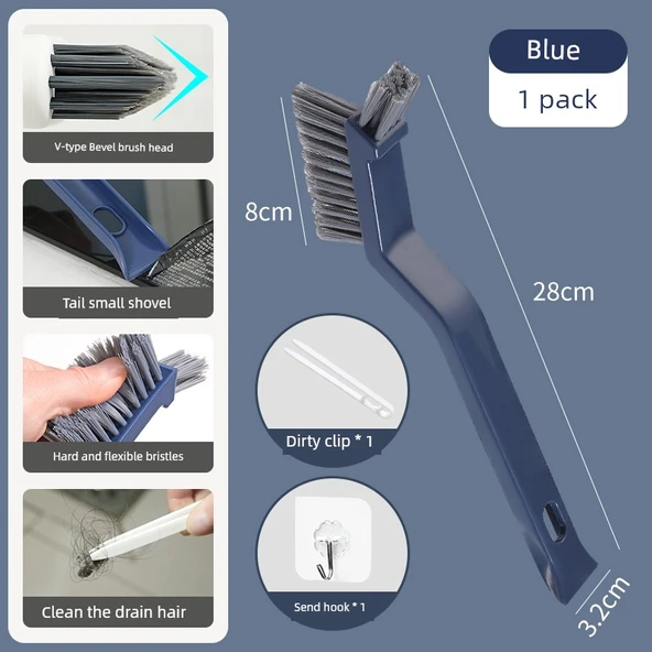 Fırçalı Köşe Temizleme Fırçası - Mavi Tek Paket (Fırça, Kir Klipsi, Kanca)
