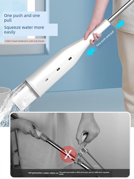 Gizli Hazneli Mop - 34cm - 5 Adet Anında Emişli Pamuk Başlıklı ve Duvar Askı Aparatlı - 5