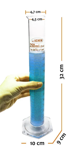 ACHEM 250ml Cam Mezür Uzun Form Kırmızı Skala - 5
