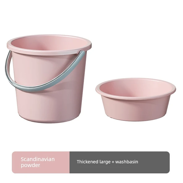 2 Parça Set: Büyük Boy Çamaşır Kovası + Leğen - Pembe