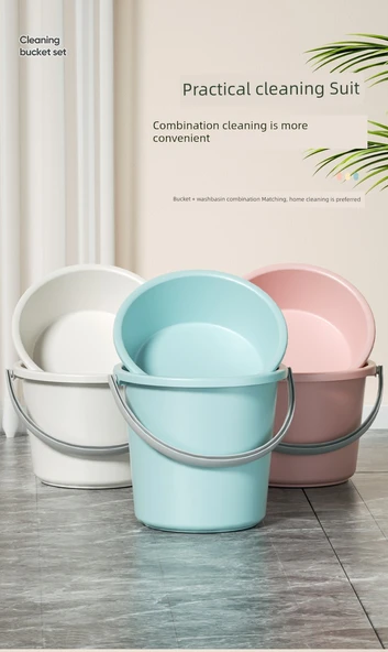 3 Parça Set: Orta Boy Çamaşır Kovası + Leğen + Kapak - Pembe - 9