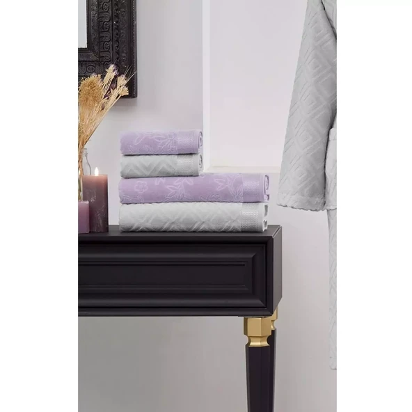 Özdilek 4 Parça Best Hamam Seti, Banyo Havlu Takımı-Pastoral Lila Gri